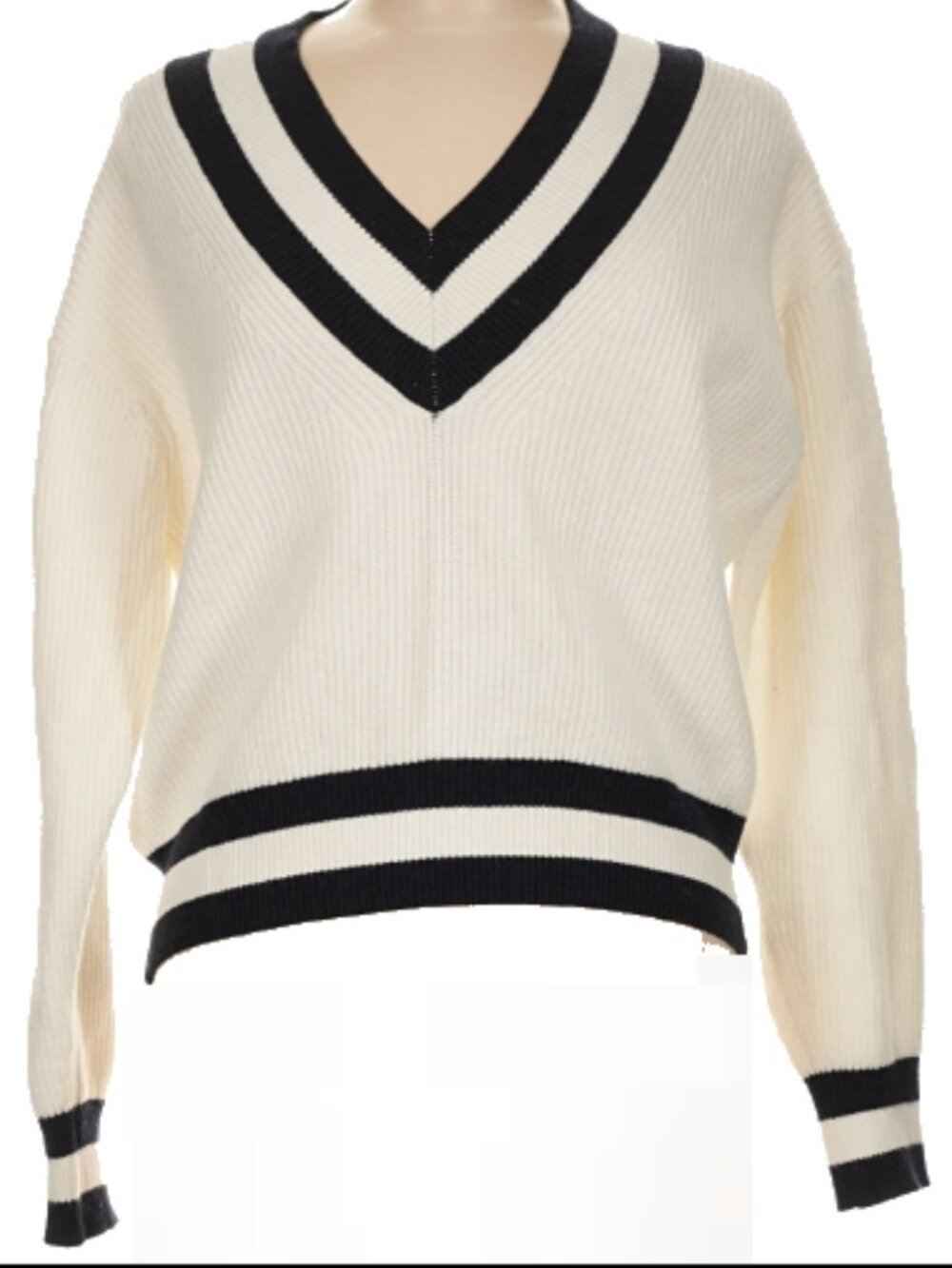 MNG cream and black v-neck sweater